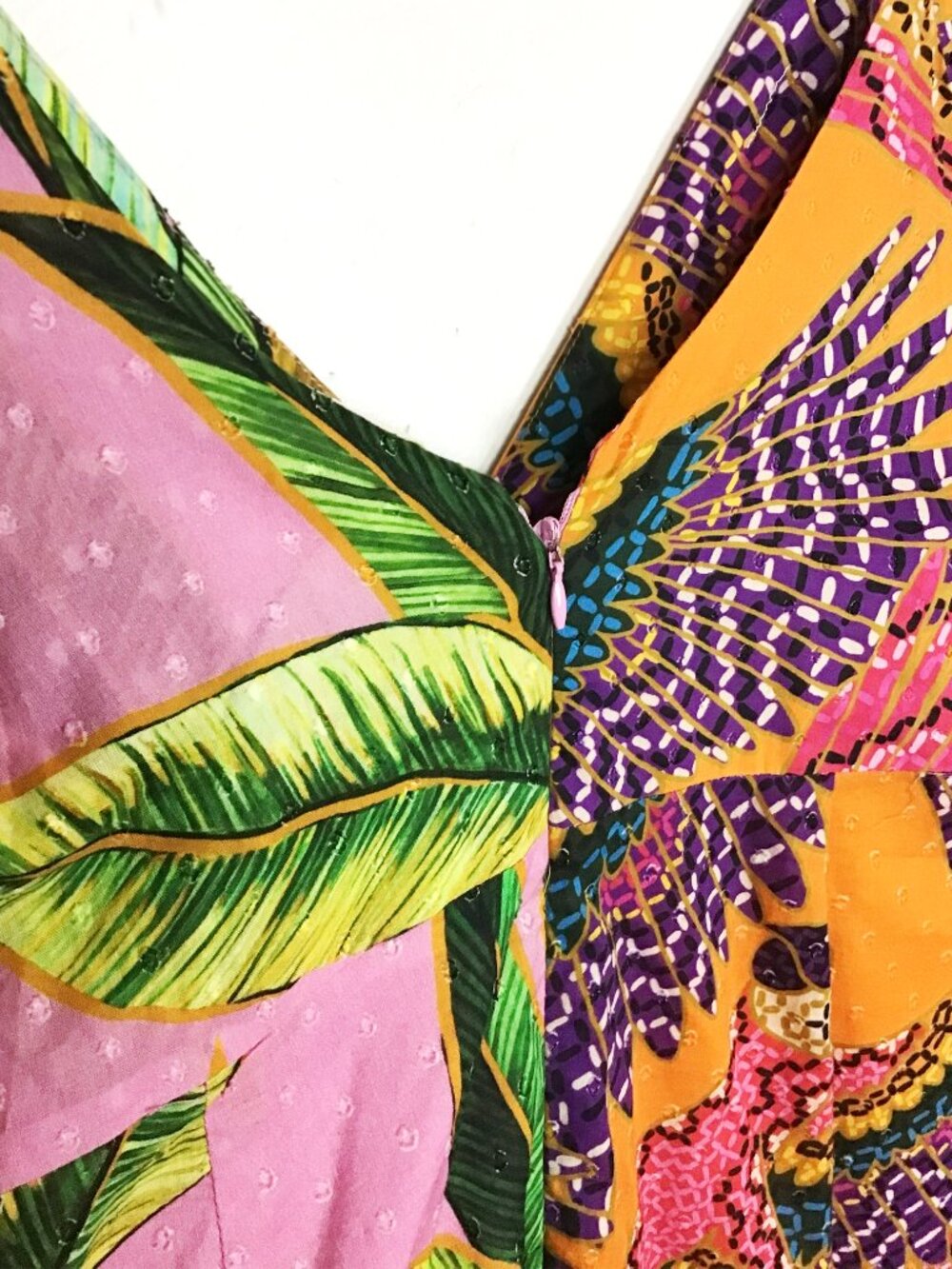 FARM RIO Mixed Prints Beaded Macaw Pink Foliage Midi Wrap Dress - Picture 8 of 15